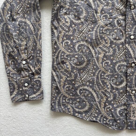 Rafter C Cowboy Collection Men Small Shirt Long Sleeve Paisley Pearl Snap Gray - Picture 6 of 15